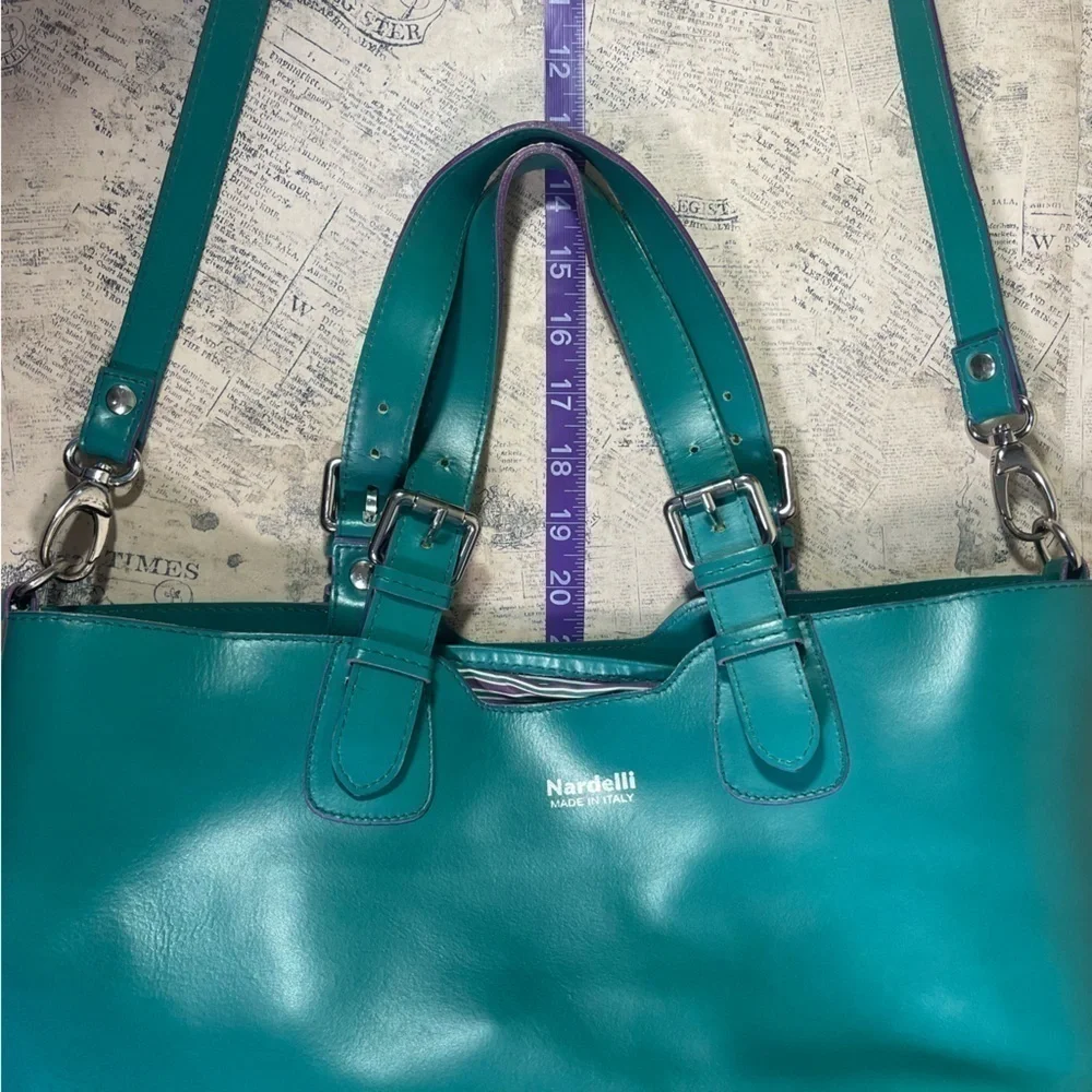 Nardelli Made in Italy Green Leather Large Tote Shoulder Work Bag